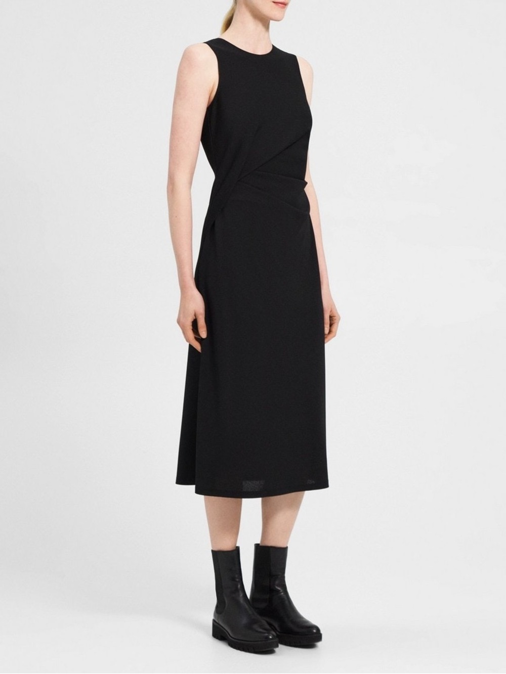 Theory Crepe Jersey Draped Sleeveless Midi Dress Size Small